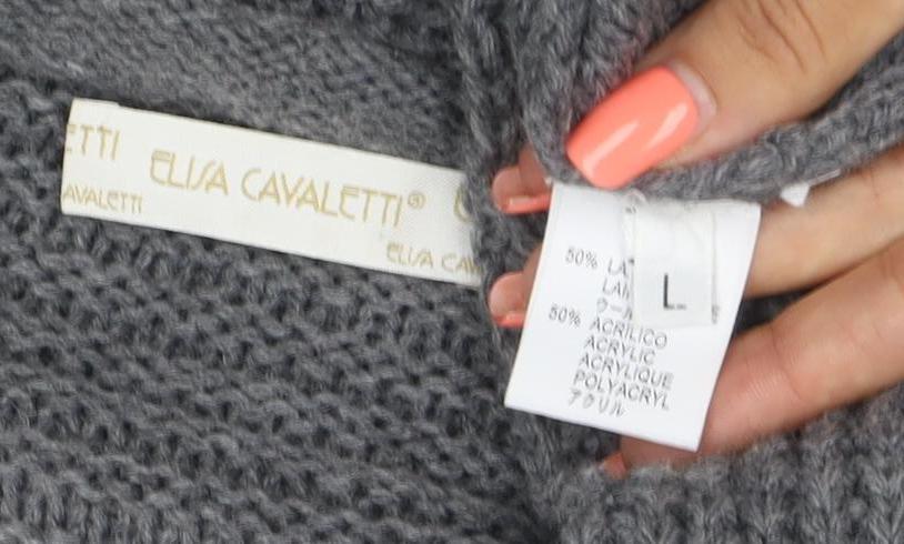 Elisa Cavaletti Women’s Grey L Wool Blend Lace-Up Wrap Knit Cardigan