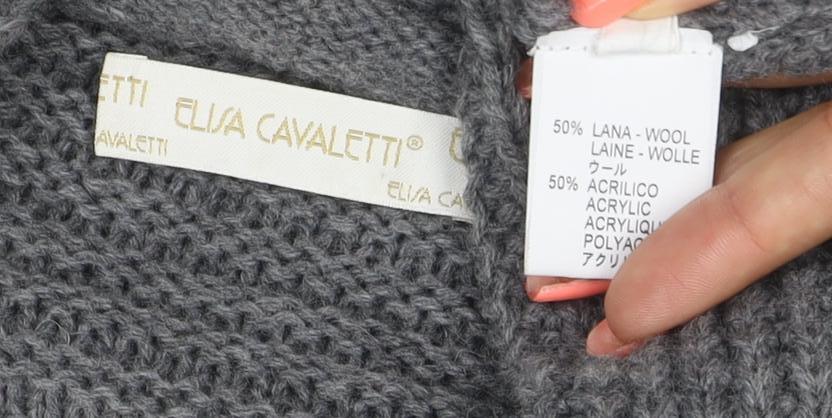 Elisa Cavaletti Women’s Grey L Wool Blend Lace-Up Wrap Knit Cardigan