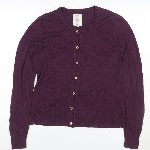 Mantaray Women Purple Size 14 Button Crochet Trim Knit Cardigan