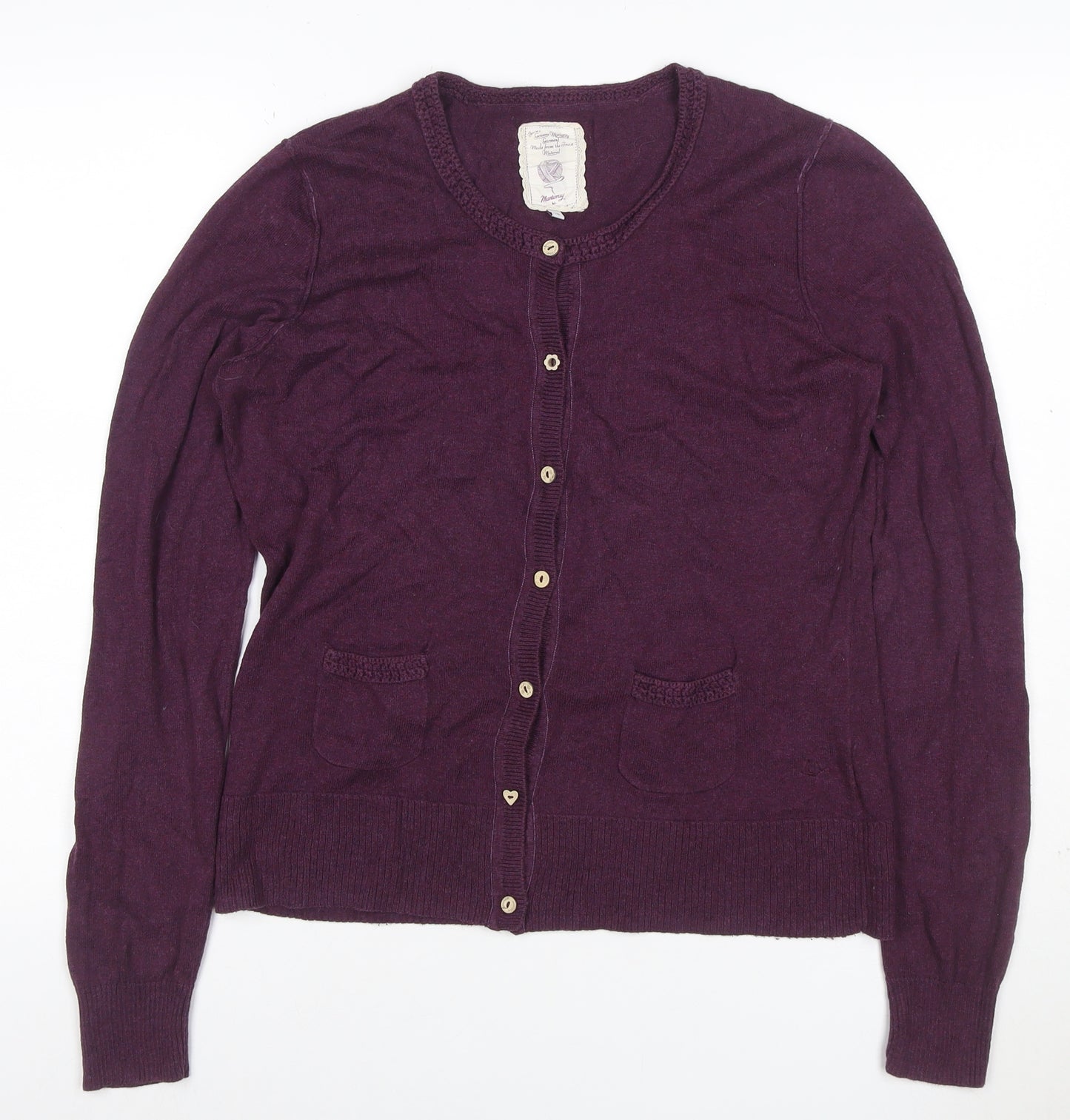 Mantaray Women Purple Size 14 Button Crochet Trim Knit Cardigan