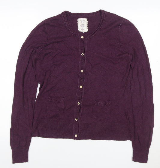 Mantaray Women Purple Size 14 Button Crochet Trim Knit Cardigan