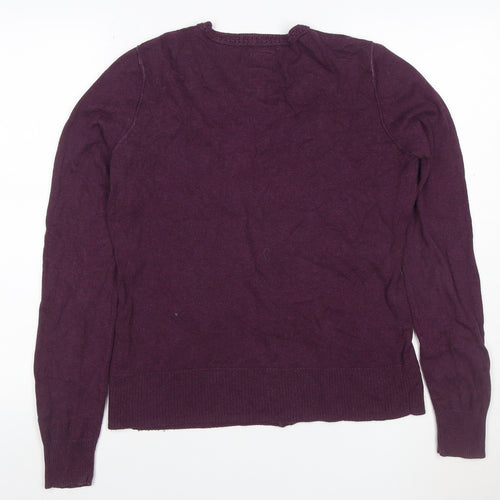 Mantaray Women Purple Size 14 Button Crochet Trim Knit Cardigan
