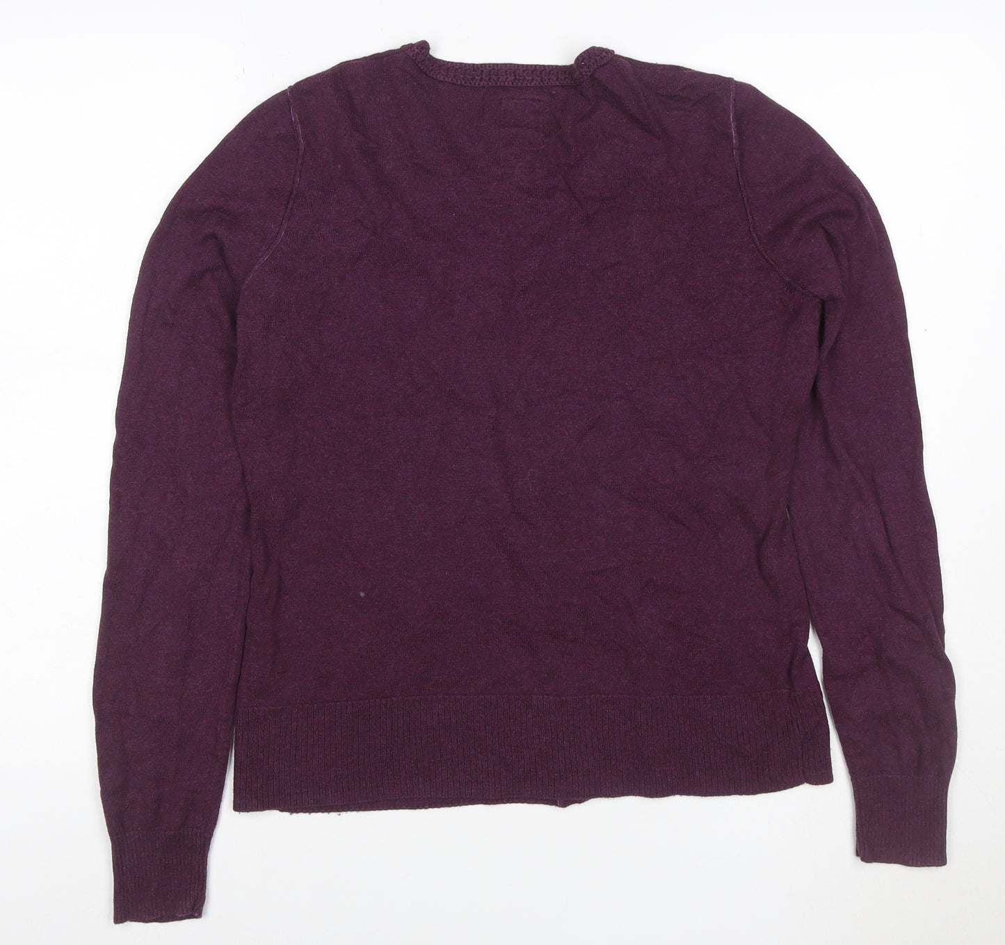 Mantaray Women Purple Size 14 Button Crochet Trim Knit Cardigan