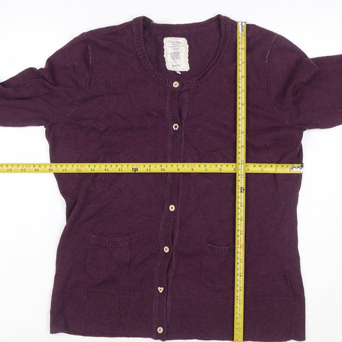Mantaray Women Purple Size 14 Button Crochet Trim Knit Cardigan