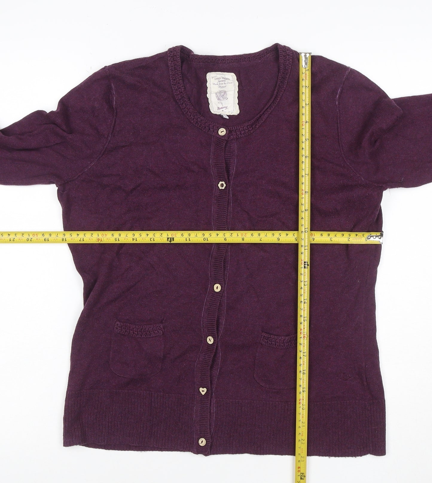 Mantaray Women Purple Size 14 Button Crochet Trim Knit Cardigan