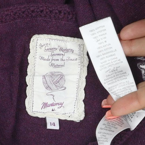 Mantaray Women Purple Size 14 Button Crochet Trim Knit Cardigan