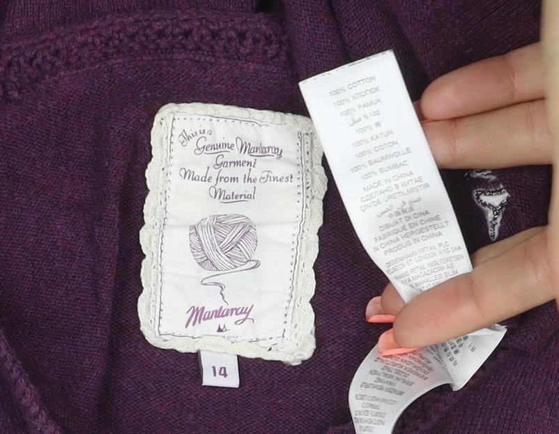 Mantaray Women Purple Size 14 Button Crochet Trim Knit Cardigan