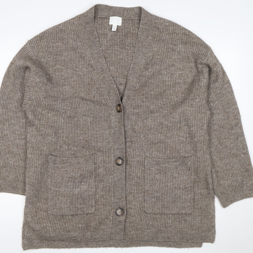 H&M Women’s Brown UK 16 Rib Knit V-Neck Button Cardigan