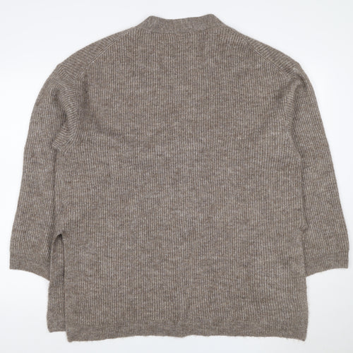 H&M Women’s Brown UK 16 Rib Knit V-Neck Button Cardigan