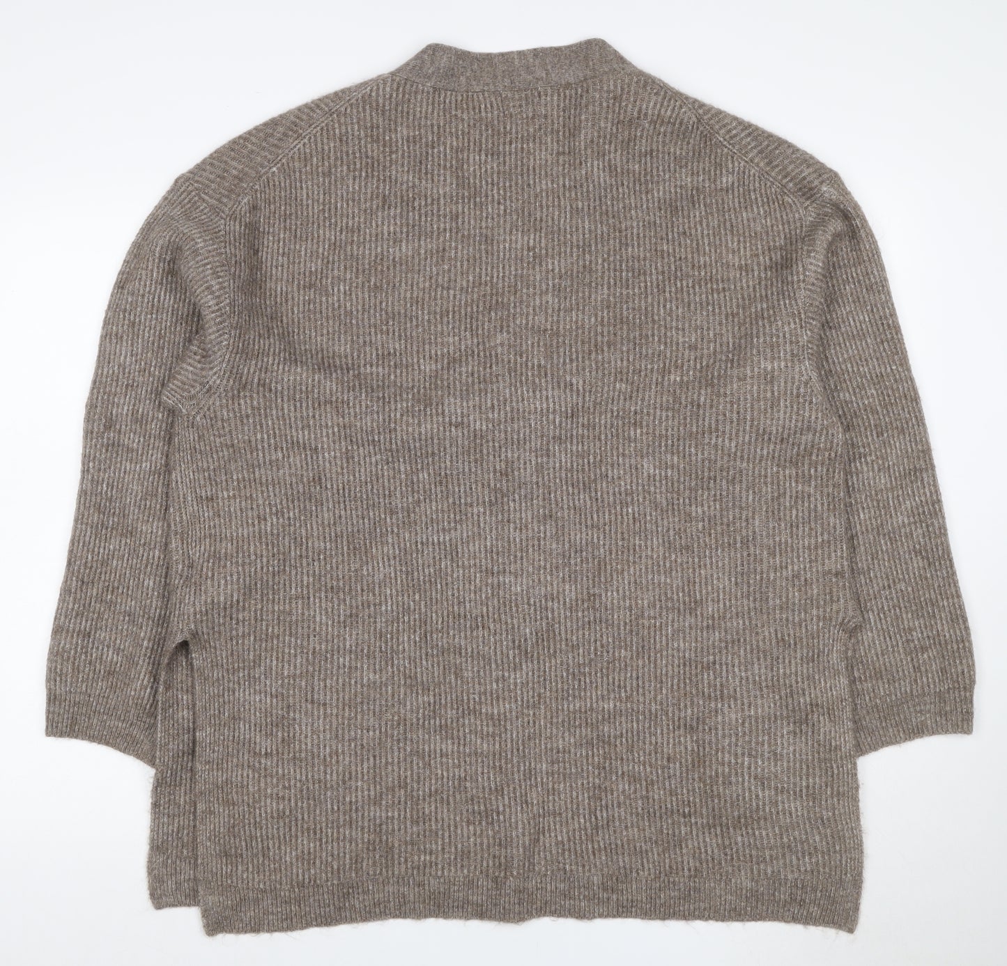 H&M Women’s Brown UK 16 Rib Knit V-Neck Button Cardigan