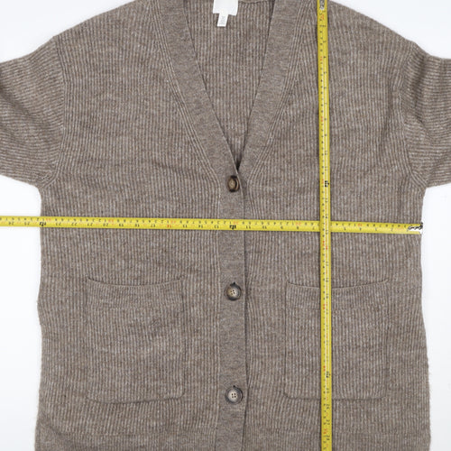 H&M Women’s Brown UK 16 Rib Knit V-Neck Button Cardigan