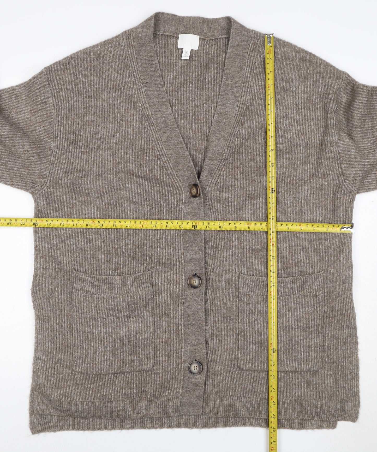H&M Women’s Brown UK 16 Rib Knit V-Neck Button Cardigan