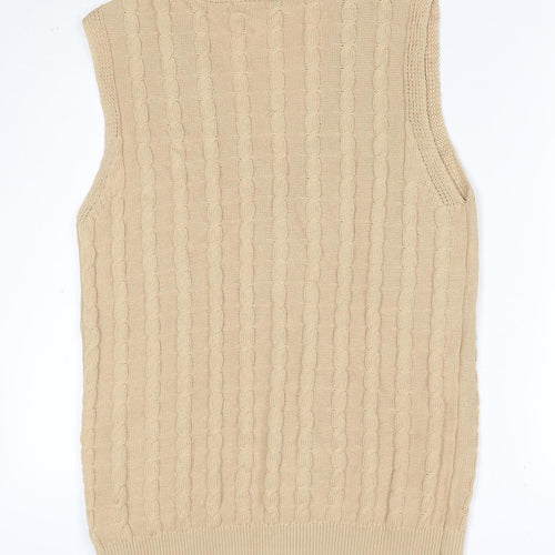 Soft Rebels Women Beige S Cable-Knit V-Neck Button Vest Cardigan