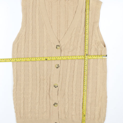 Soft Rebels Women Beige S Cable-Knit V-Neck Button Vest Cardigan