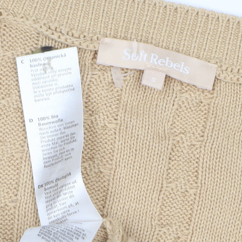 Soft Rebels Women Beige S Cable-Knit V-Neck Button Vest Cardigan