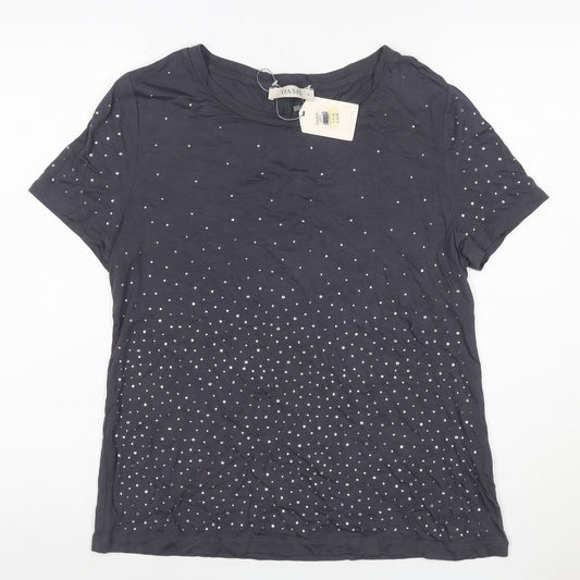 Oasis Women Blue M Studded Short Sleeve Jersey T-Shirt