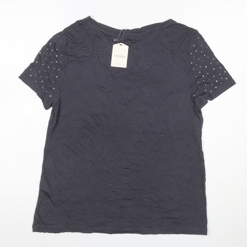 Oasis Women Blue M Studded Short Sleeve Jersey T-Shirt