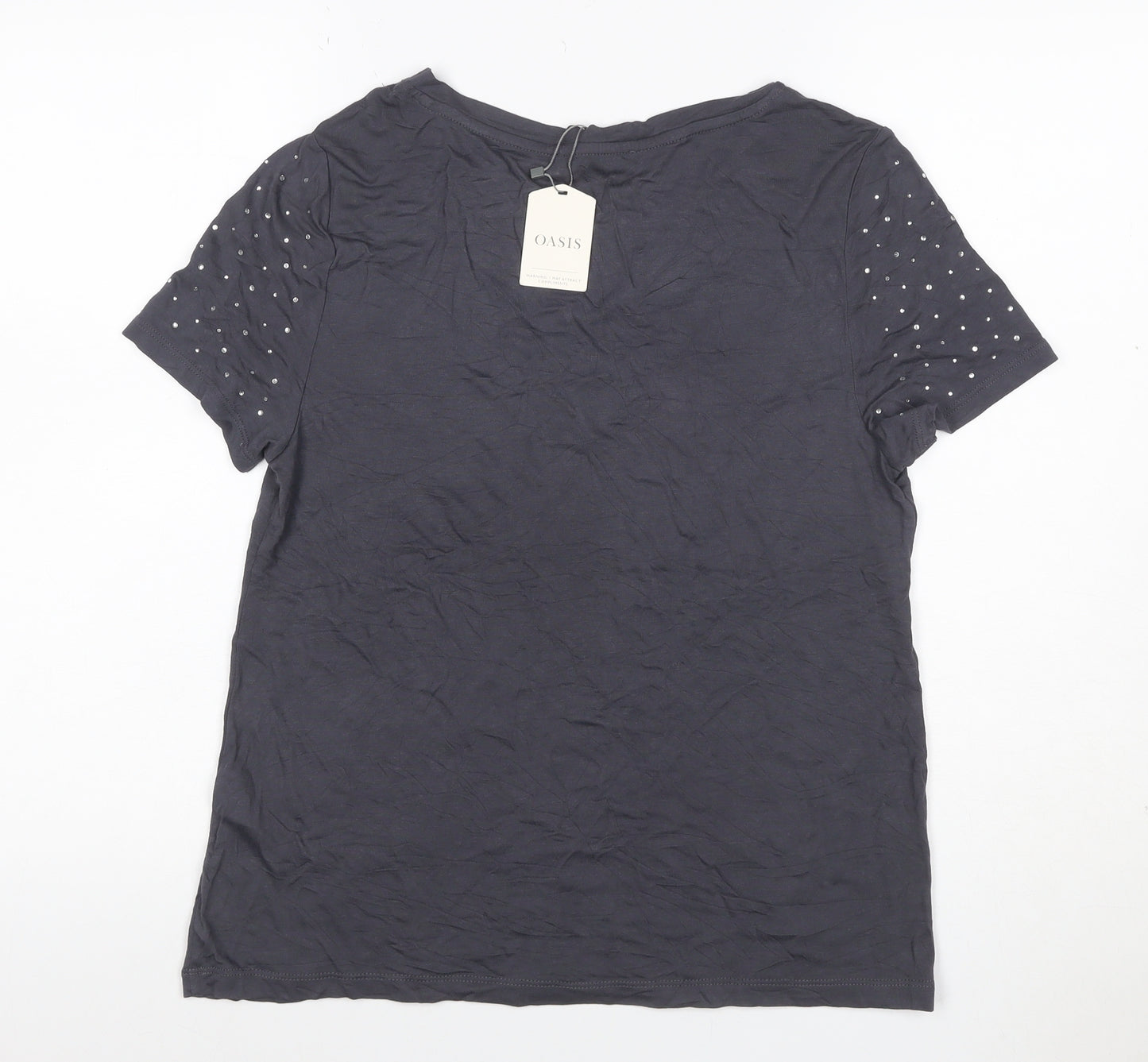 Oasis Women Blue M Studded Short Sleeve Jersey T-Shirt