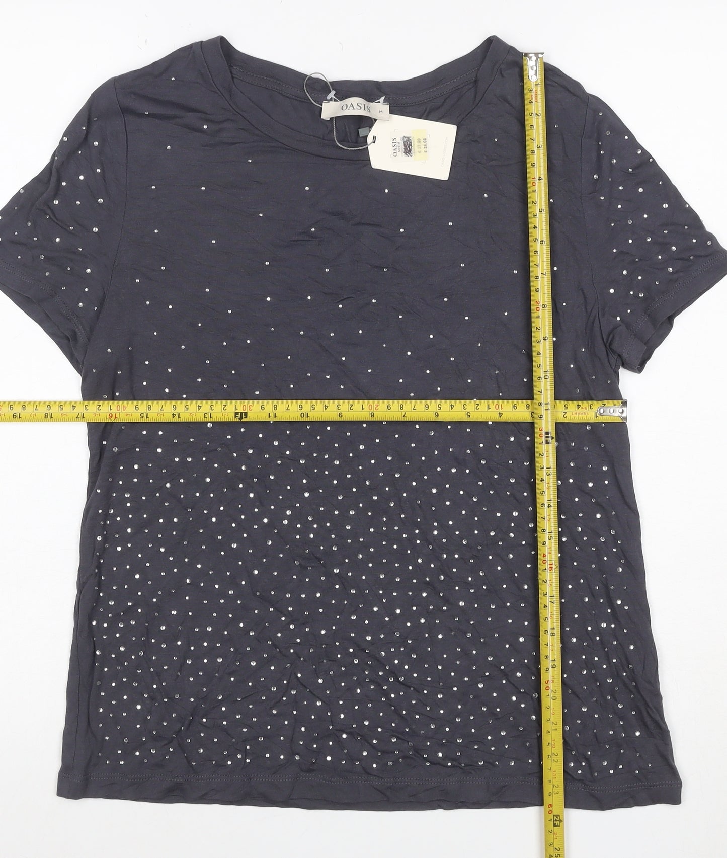 Oasis Women Blue M Studded Short Sleeve Jersey T-Shirt