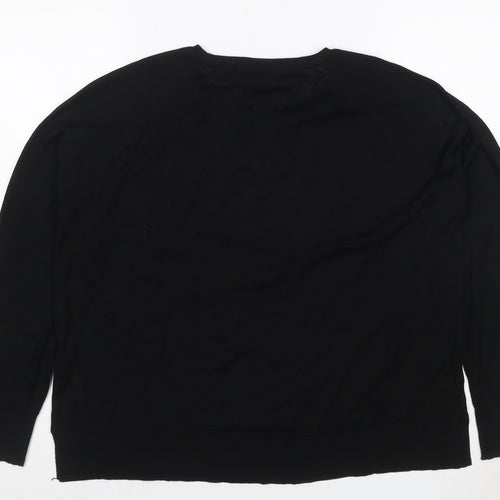 Zara Women Black UK 16 Basic Knit Long Sleeve Crew Neck Top