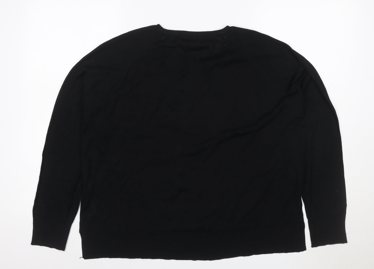 Zara Women Black UK 16 Basic Knit Long Sleeve Crew Neck Top