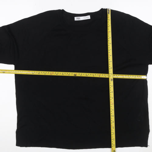 Zara Women Black UK 16 Basic Knit Long Sleeve Crew Neck Top