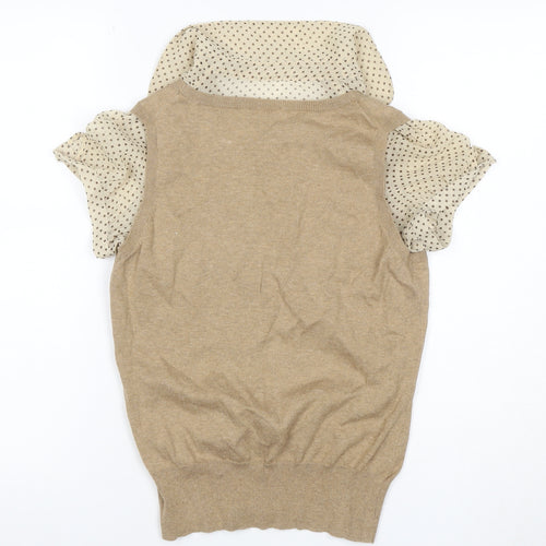 Savida Women’s Beige UK 10 Layered Polka Dot Collared Knit Blouse