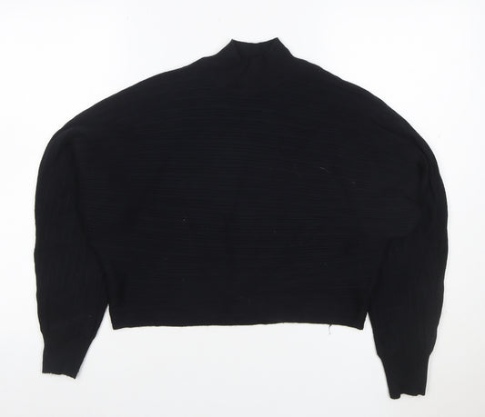 New Look Women’s Black Ribbed Mock Neck Knit Jumper M Long Sleeve