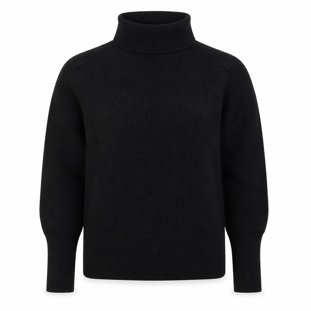 Front view of VILA Women’s Black XS Roll Neck Ribbed Knit jumper