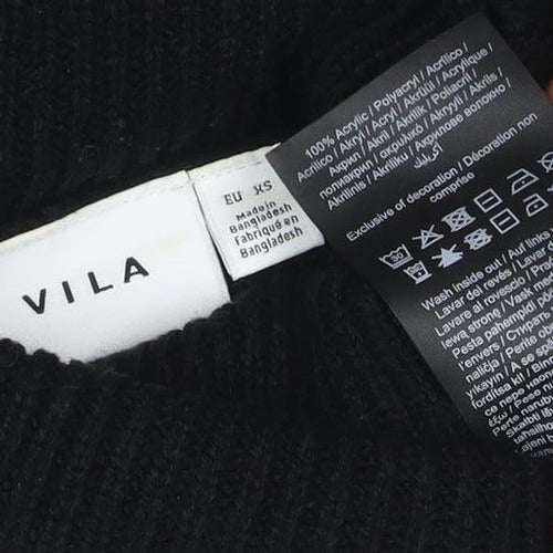 Vila Women’s Black XS Roll Neck Ribbed Knit Pullover Jumper