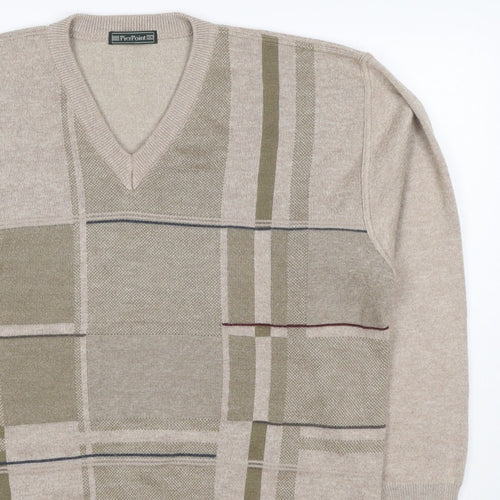 PierPoint Men's Beige XL V-Neck Geometric Knit Pullover Jumper