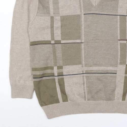 PierPoint Men's Beige XL V-Neck Geometric Knit Pullover Jumper