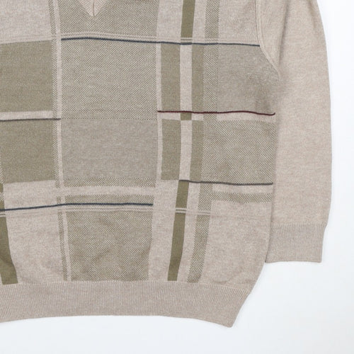PierPoint Men's Beige XL V-Neck Geometric Knit Pullover Jumper