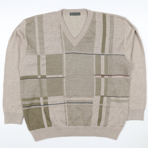 PierPoint Men's Beige XL V-Neck Geometric Knit Pullover Jumper
