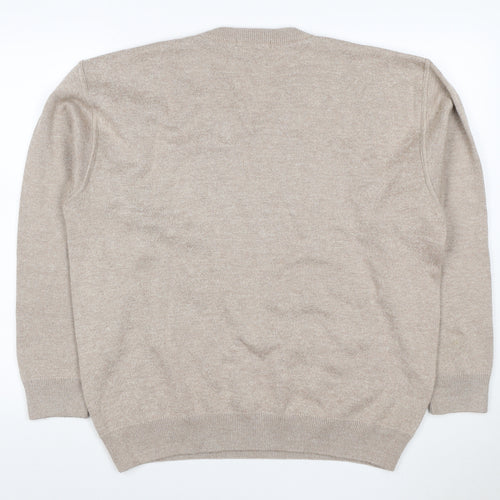 PierPoint Men's Beige XL V-Neck Geometric Knit Pullover Jumper