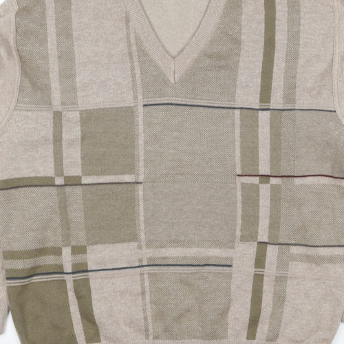 PierPoint Men's Beige XL V-Neck Geometric Knit Pullover Jumper