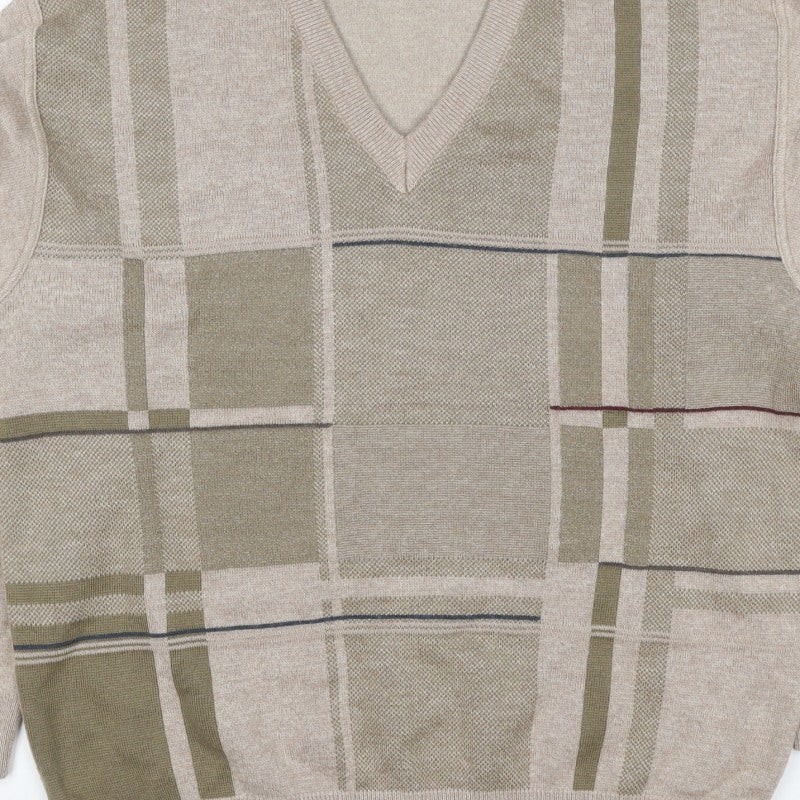 PierPoint Men's Beige XL V-Neck Geometric Knit Pullover Jumper