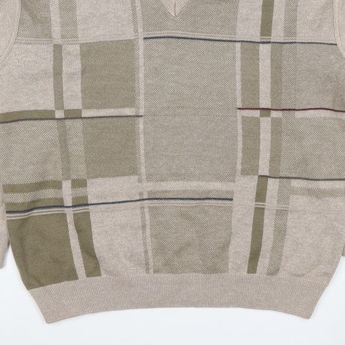 PierPoint Men's Beige XL V-Neck Geometric Knit Pullover Jumper