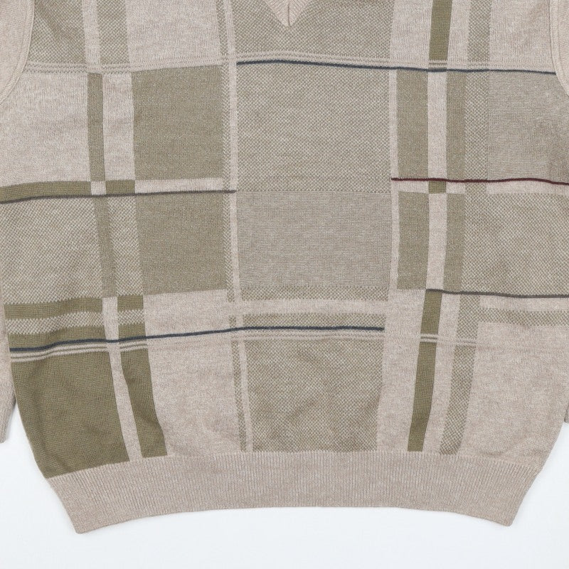 PierPoint Men's Beige XL V-Neck Geometric Knit Pullover Jumper