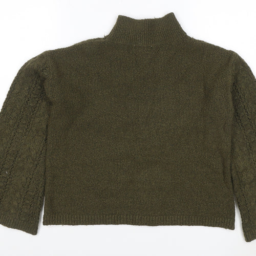 Gallery Women Green S Mock Neck Bouclé Knit Pocket Jumper Bell Sleeve