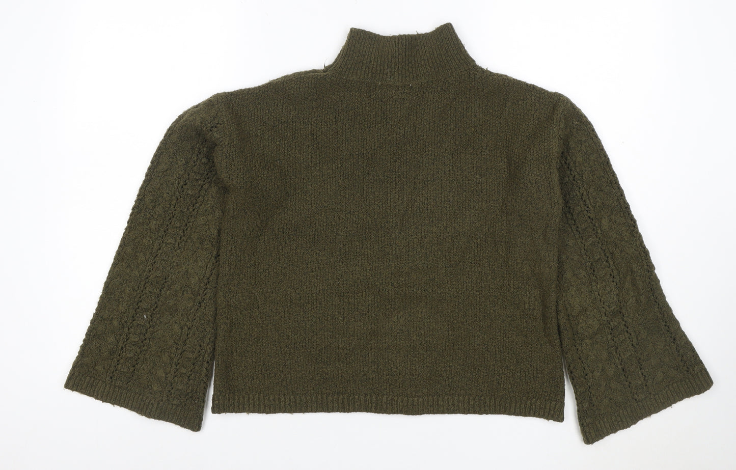 Gallery Women Green S Mock Neck Bouclé Knit Pocket Jumper Bell Sleeve
