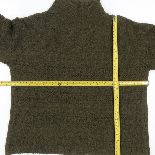 Gallery Women Green S Mock Neck Bouclé Knit Pocket Jumper Bell Sleeve