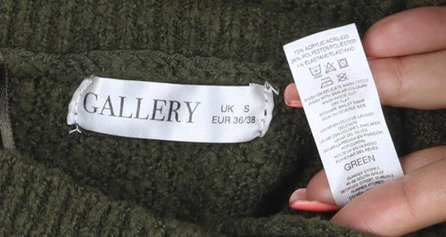 Gallery Women Green S Mock Neck Bouclé Knit Pocket Jumper Bell Sleeve