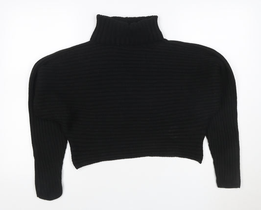 New Look Women’s Black M Ribbed Roll Neck Cropped Knit Jumper