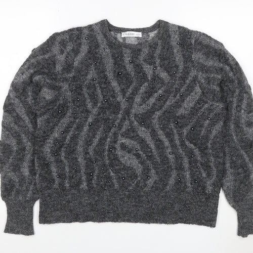 Gallery Women Grey M Cable Knit Beaded Crew Neck Jumper