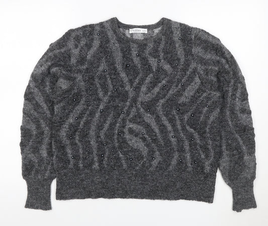 Gallery Women Grey M Cable Knit Beaded Crew Neck Jumper