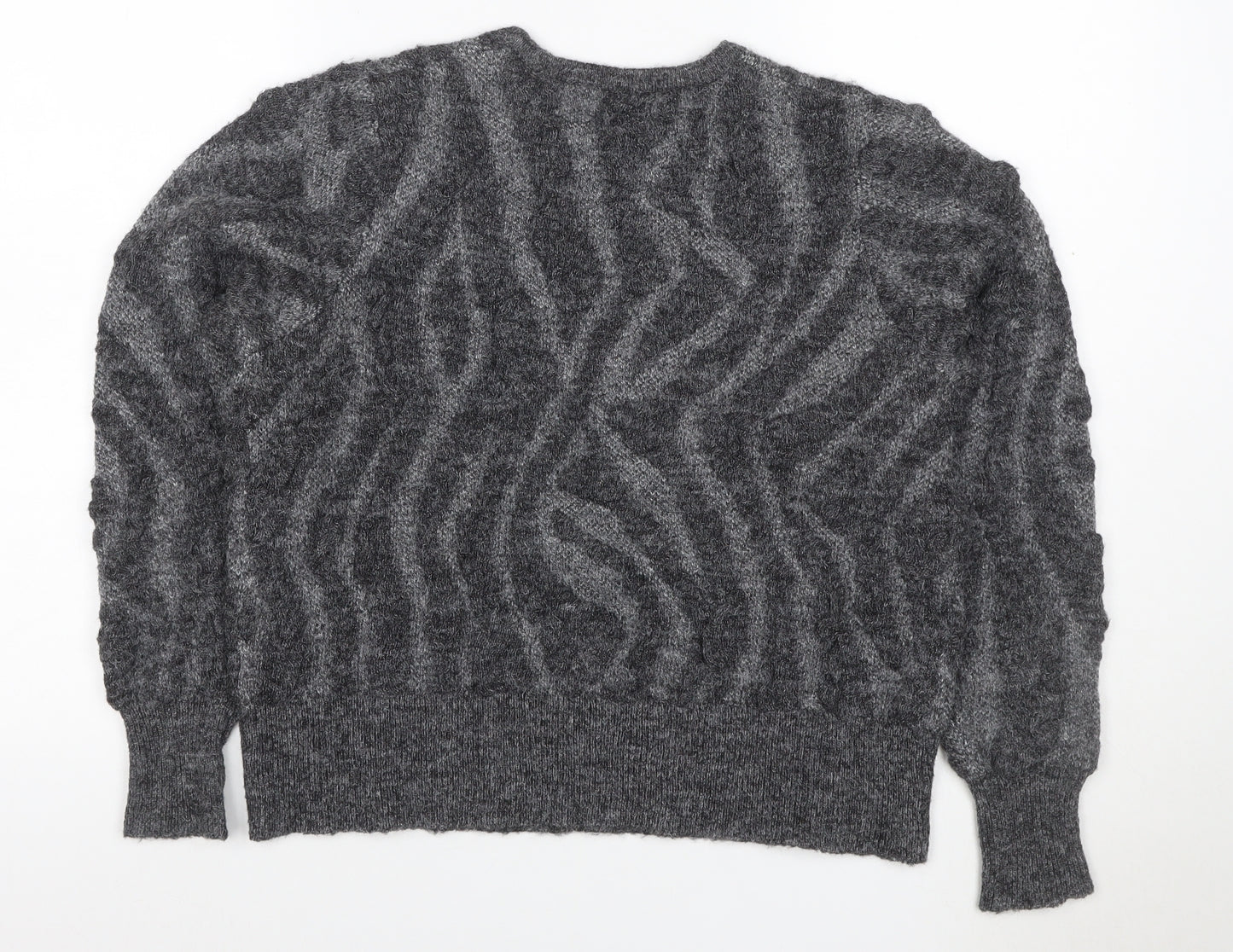 Gallery Women Grey M Cable Knit Beaded Crew Neck Jumper