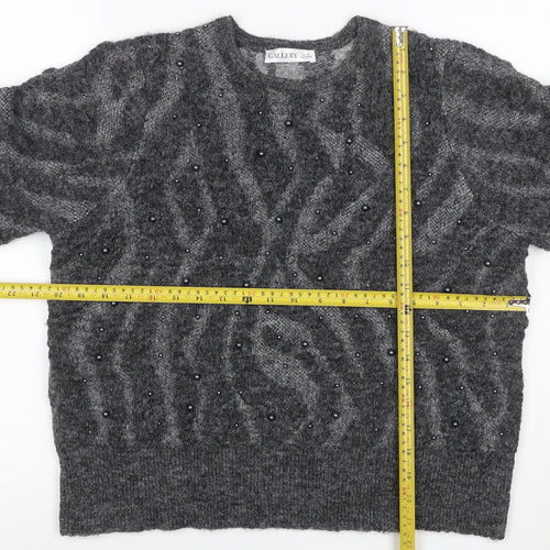 Gallery Women Grey M Cable Knit Beaded Crew Neck Jumper
