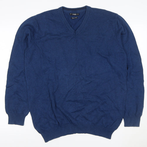 Dunnes Men’s Blue L V-Neck 100% Cotton Knit Pullover Jumper Classic