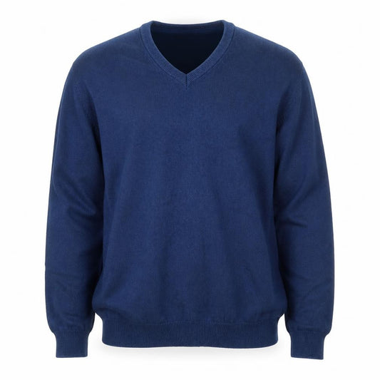 Dunnes Men’s Blue L V-Neck 100% Cotton Knit Pullover Jumper Classic